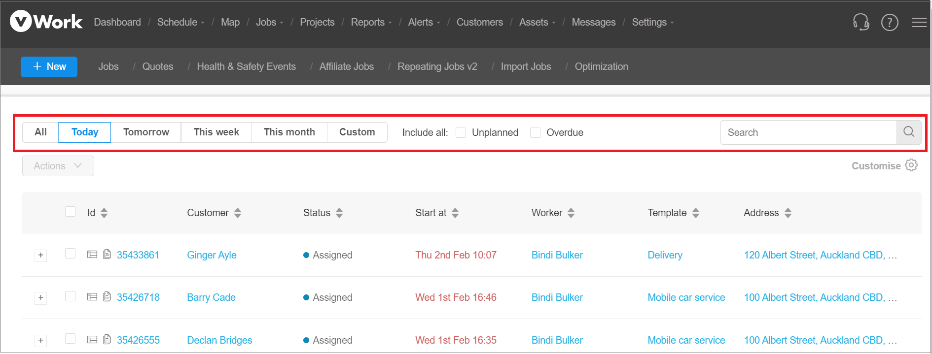 Filter the jobs you see in the Jobs List vWork Support