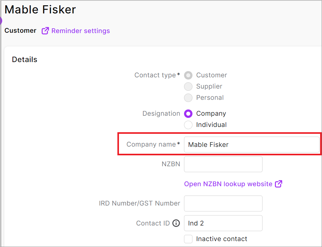 MYOB AR Company customer in MYOB Name fields.png