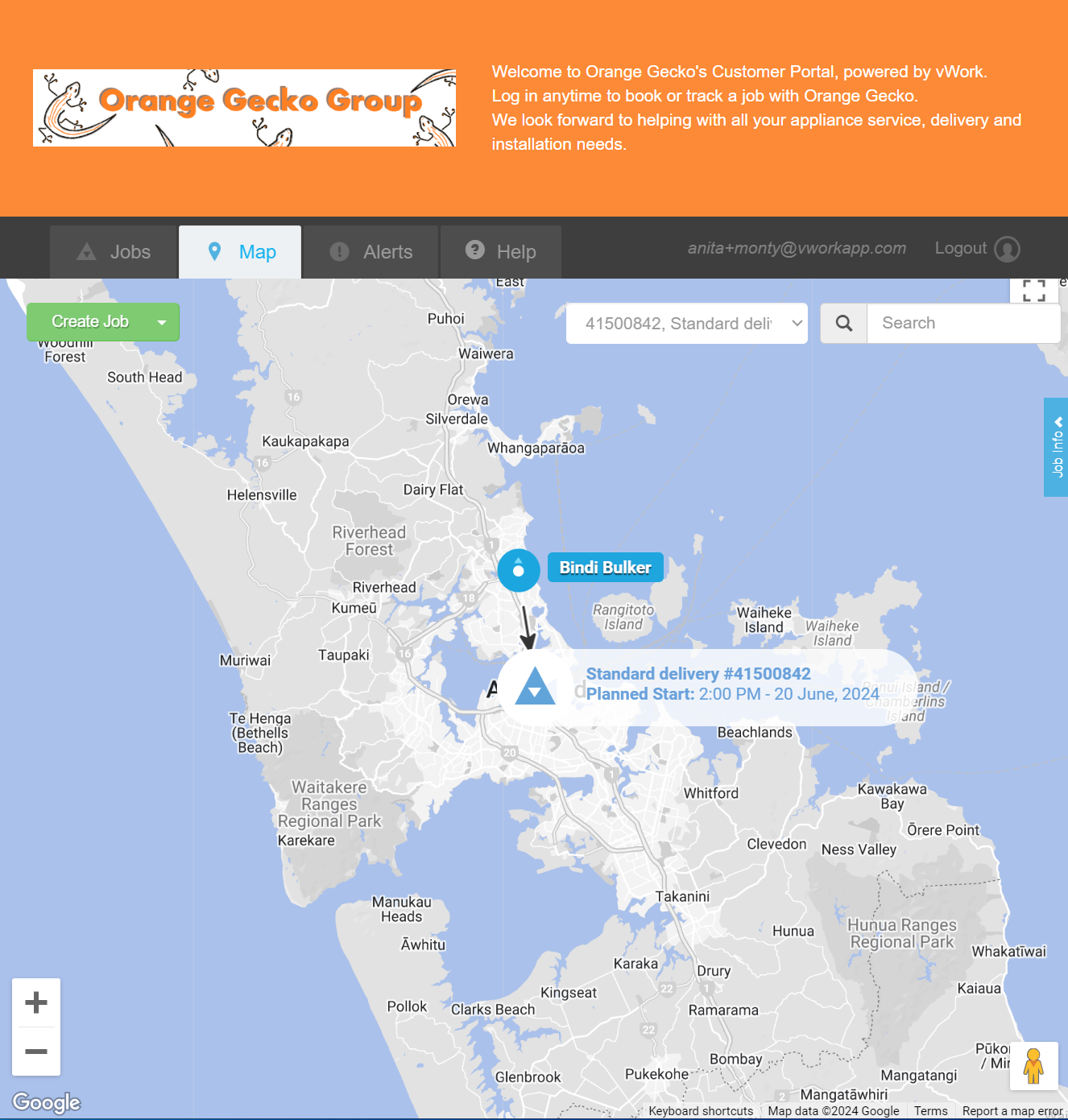 Customer portal Map view job selected.png