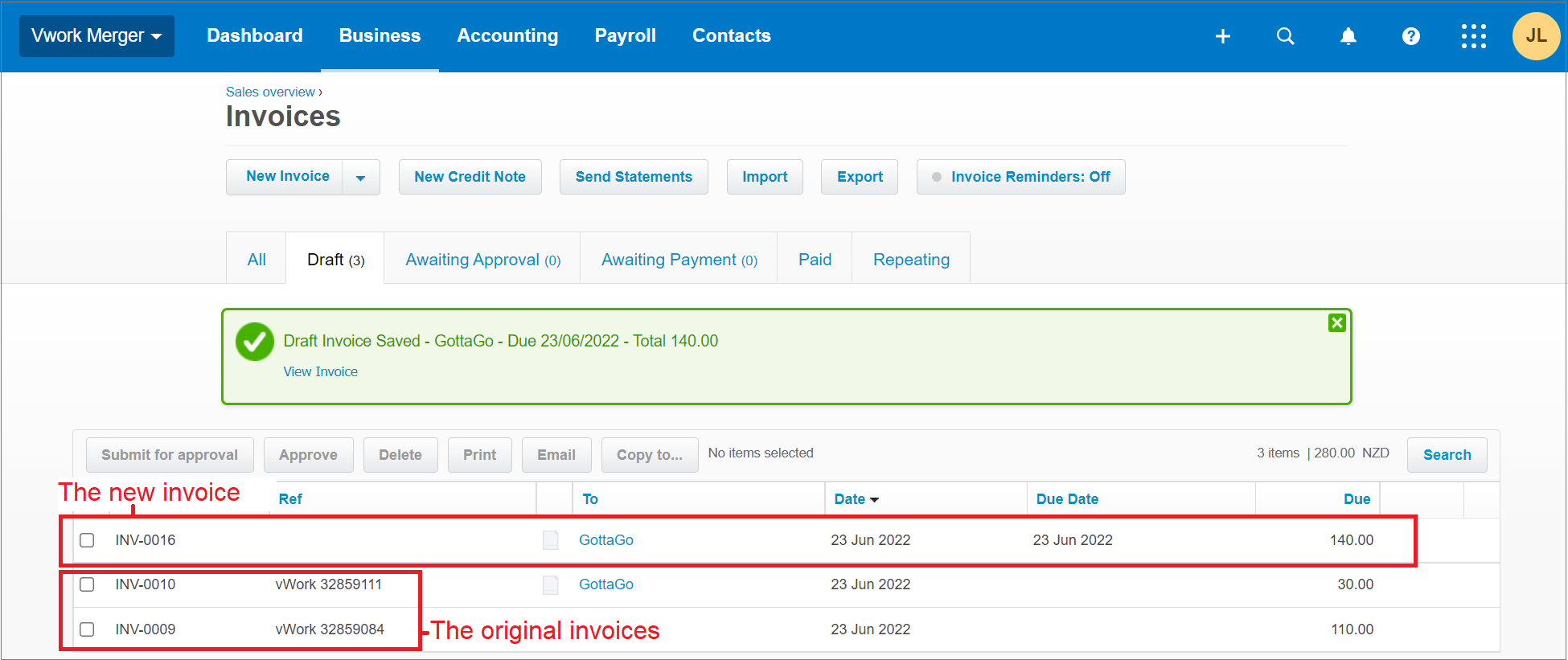 Xero_New_draft_invoice_in_draft_list.png